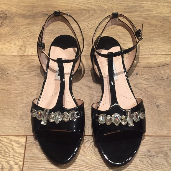 *SOLD* Miu Miu t-strap black jewel sandals - Picture 2 of 8